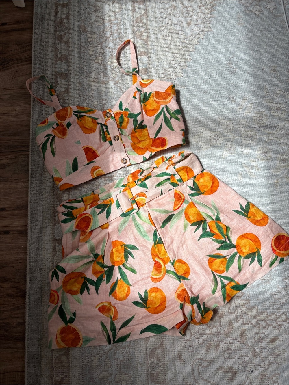 🍊 Parker Citrus Print Linen Two-Piece Short Set — Size 4